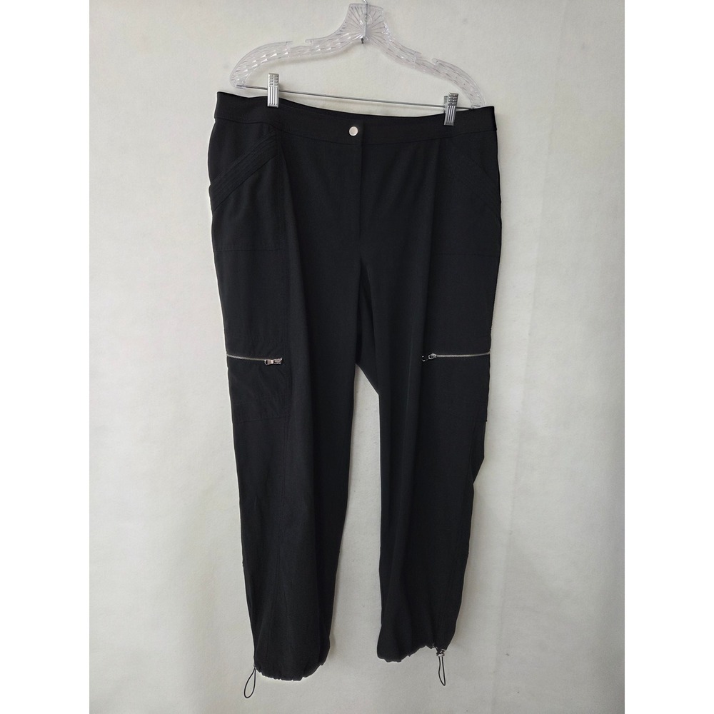Zenergy by Chicos Black Cargo Pants Bungee Cuff 2.5 RG Large XL Hiking Utility
